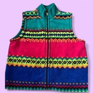 Susan Bristol 1980 Vtg Size L Fleece Vest Colorful Geometric Print Zip Up Sz L